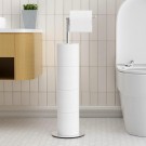 Toiletpapierhouder staand voor wc-papier, opslag, premium roestvrij staal, staand zonder boren, voor toilet, waterdichte toiletpapierhouder, toiletrolhouder met geborstelde afwerking